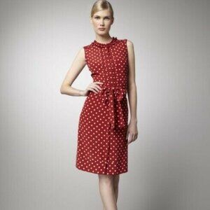 NWOT 100% Silk Tory Burch Red Polka Dot Graham Sleeveless Dress, Ruffles, Button